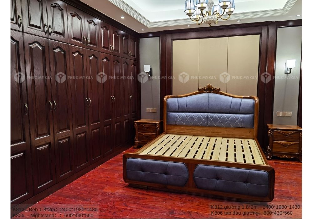 Giường gỗ mun gỗ mun nguyên khối k812
