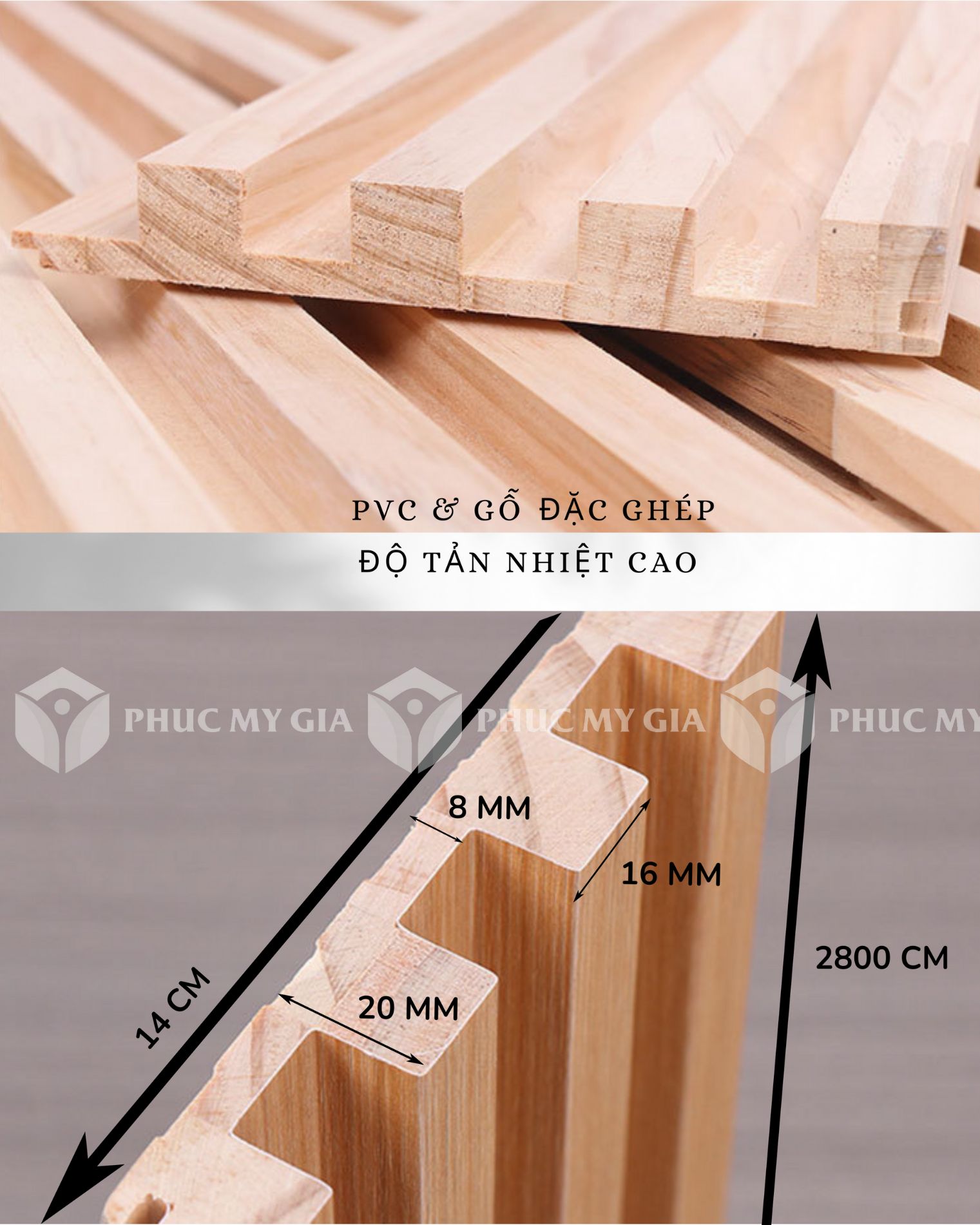 TẤM ỐP LAM SÓNG GỖ TRANG TRÍ PHỦ PVC GS01