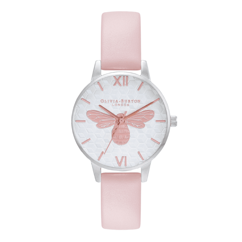 Honey Bee Silver & Pink Leather Strap 30mm