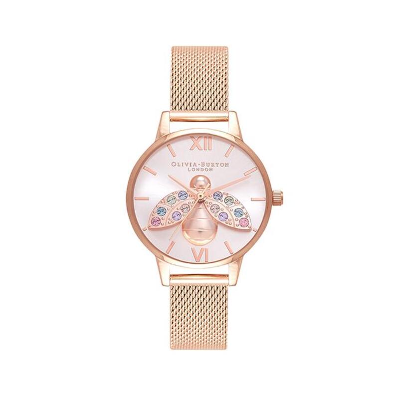 NG H OLIVIA BURTON RAINBOW BEE MESH ROSE GOLD