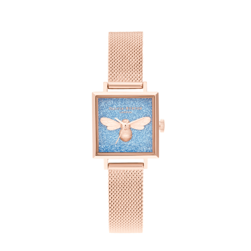 22.5mm Lucky Bee Aqua Glitter & Rose Gold Mesh 