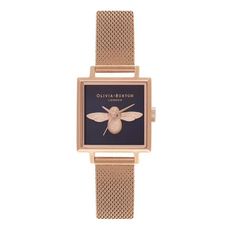 23mm Square Dial 3D Bee Midnight & Rose Gold Mesh 