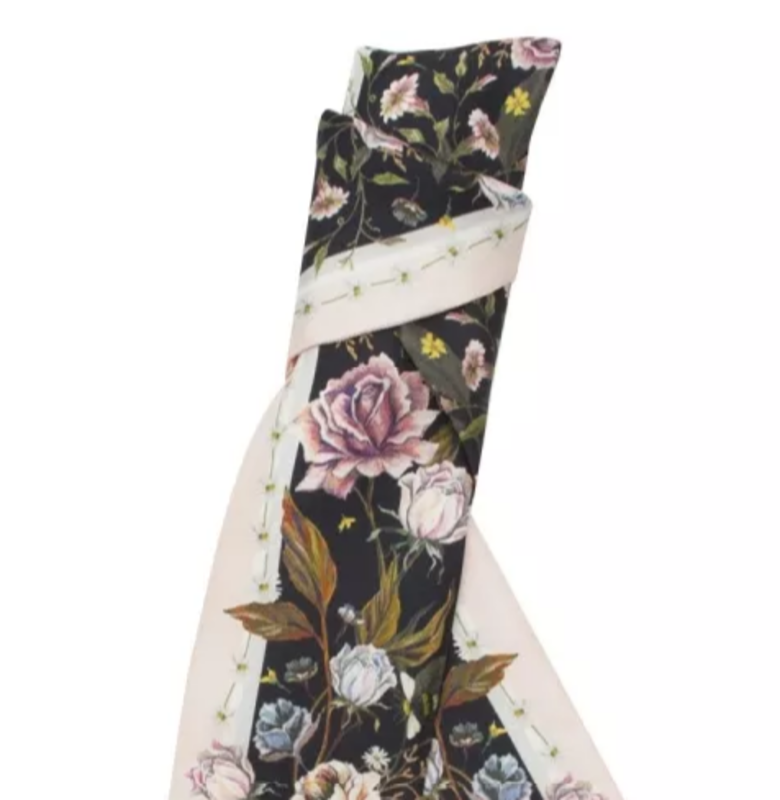 KHĂN SIGNATURE FLORAL SKINNY SILK SCARF BLACK