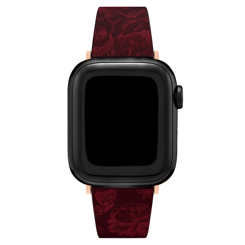 Strap for Apple Watch Ox Blood with Cranberry Floral Print Silicone Strap