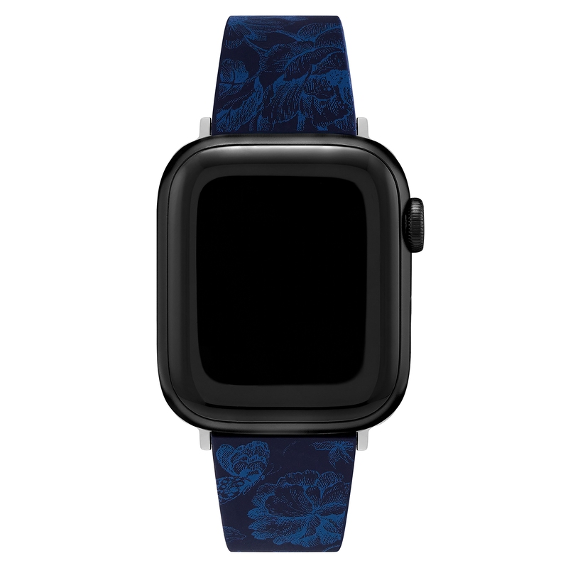 Strap for Apple Watch Sapphire Blue with Marine Blue Floral Print Silicone Strap