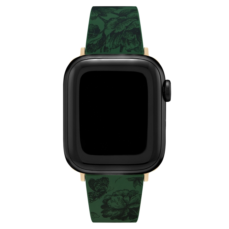 Strap for Apple Watch Emerald Green with Onyx Floral Print Silicone Strap