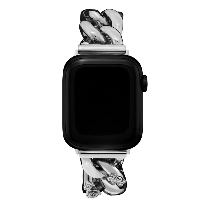 Strap for Apple Watch Silver With Floral Link Bracelet Strap