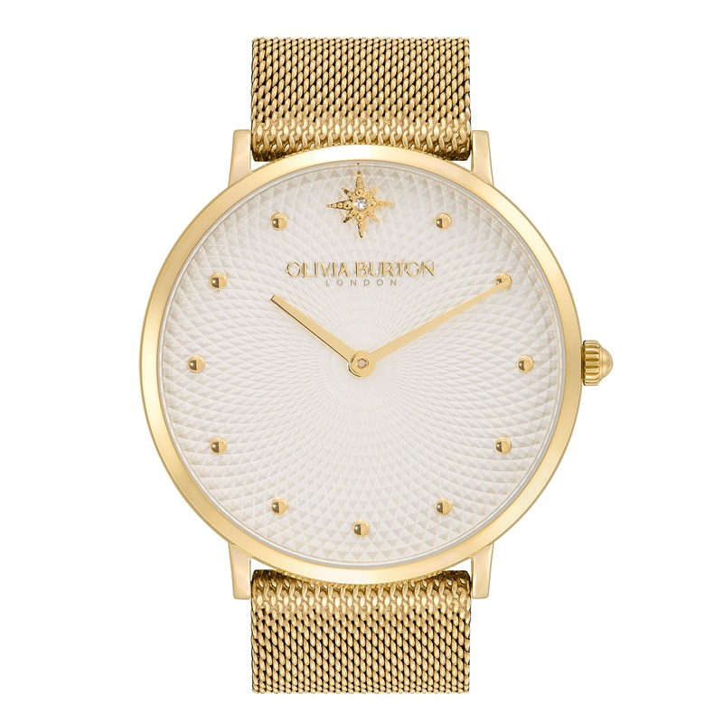 Ultra Slim Metallic White & Gold Mesh Watch 40mm