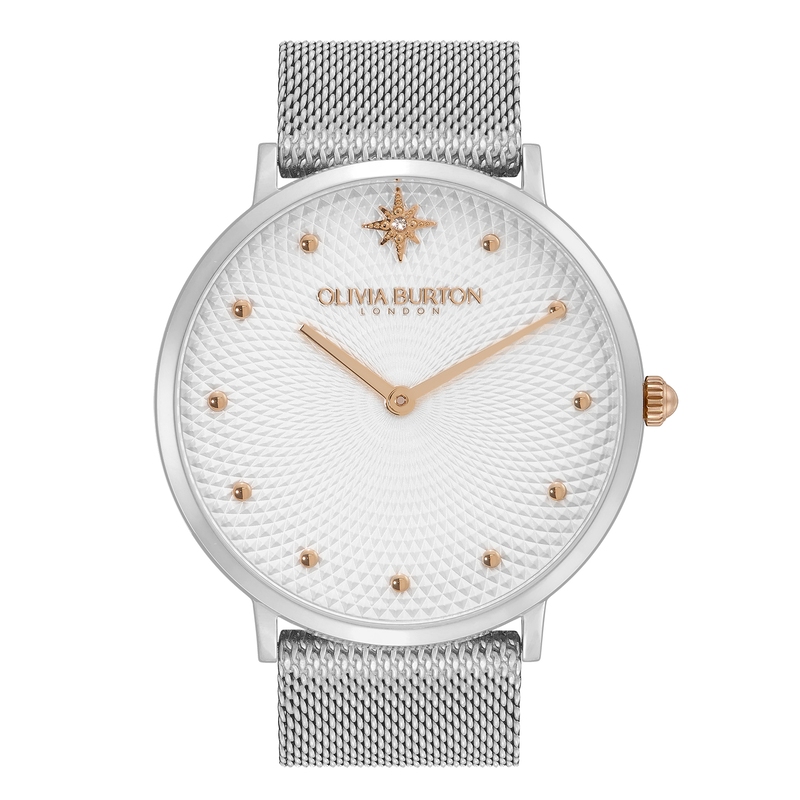 Ultra Slim Metallic White & Silver Mesh Watch 40mm