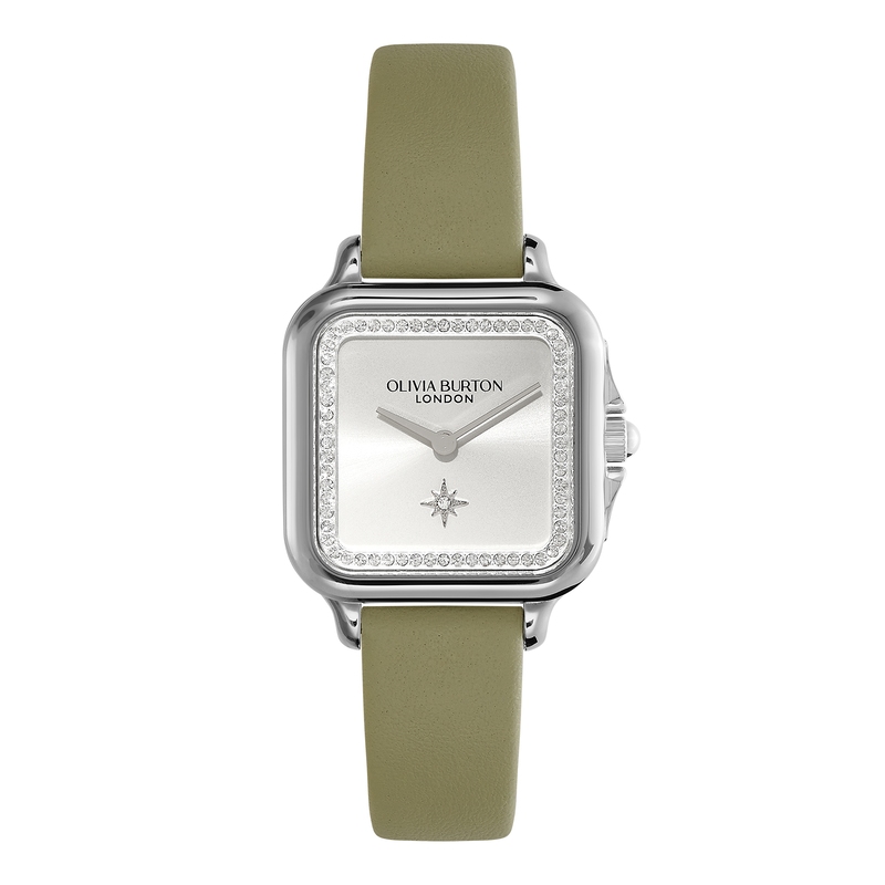28mm Grosvenor Silver & Sage Green Leather Strap Watch
