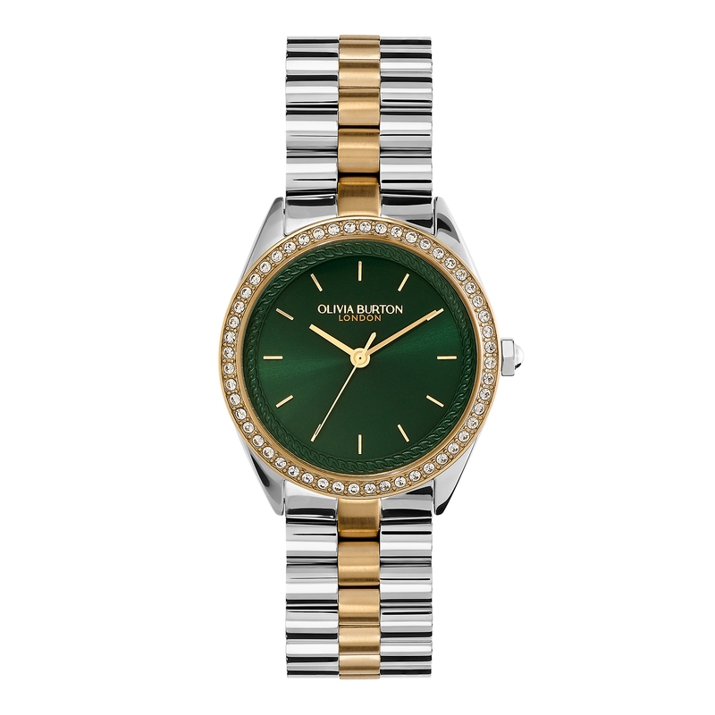 34mm Bejewelled Forest Green & Two Tone Bracelet Watch