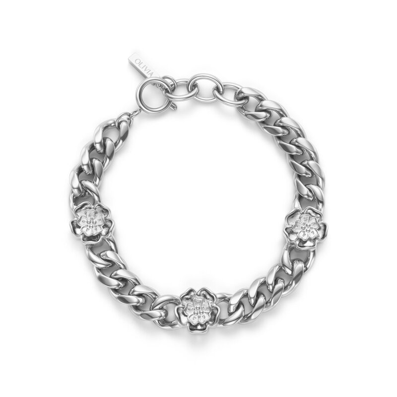 Tudor Rose Silver Tone Link Chain Bracelet