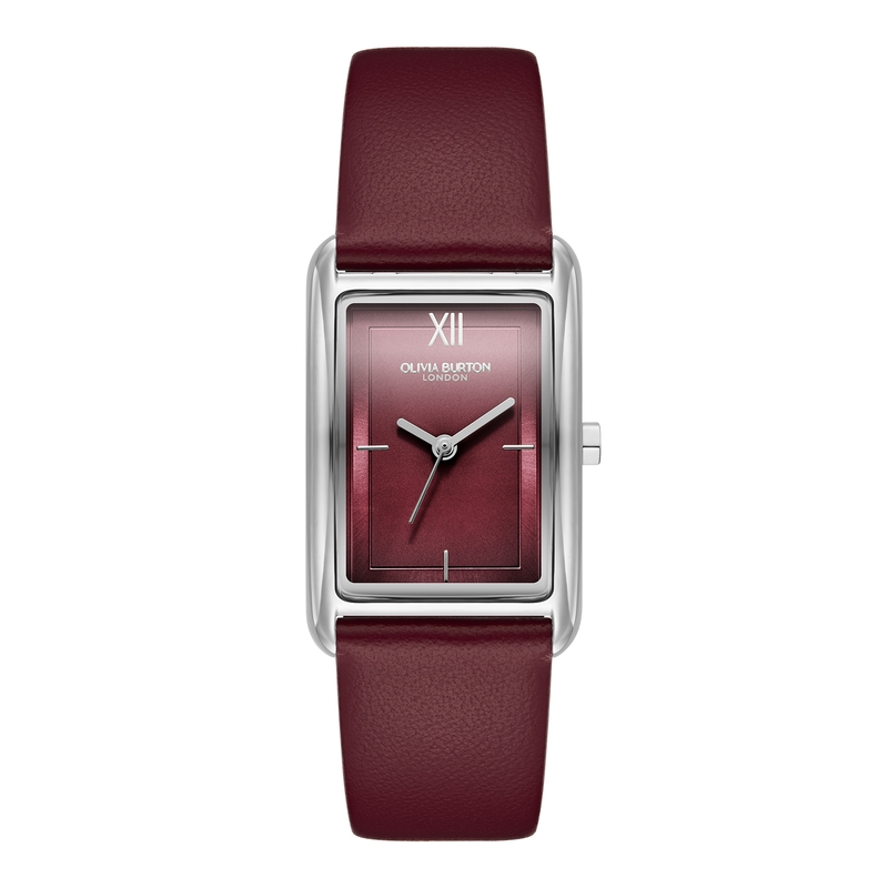 23mm Grove Silver & Cranberry Leather Strap Watch 