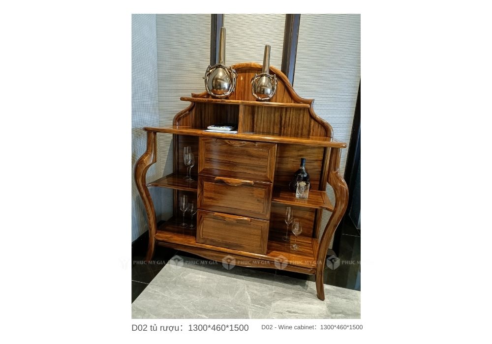 tủ rượu gỗ mun nguyên khối D02