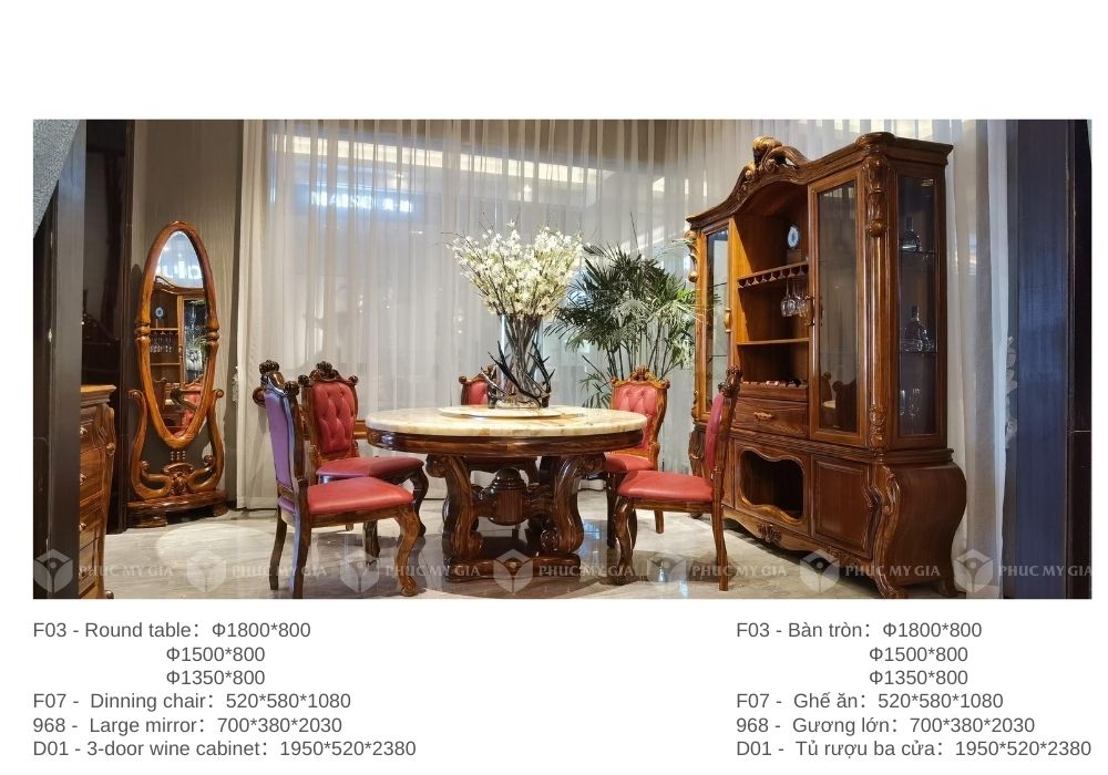Gỗ nguyên khối bàn tròn F03