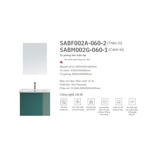 TỦ PHÒNG TẮM HIỆN ĐẠI SSWW  SABF002A-060-2  (Thân tủ), SABM002G-060-1 (Cánh tủ)