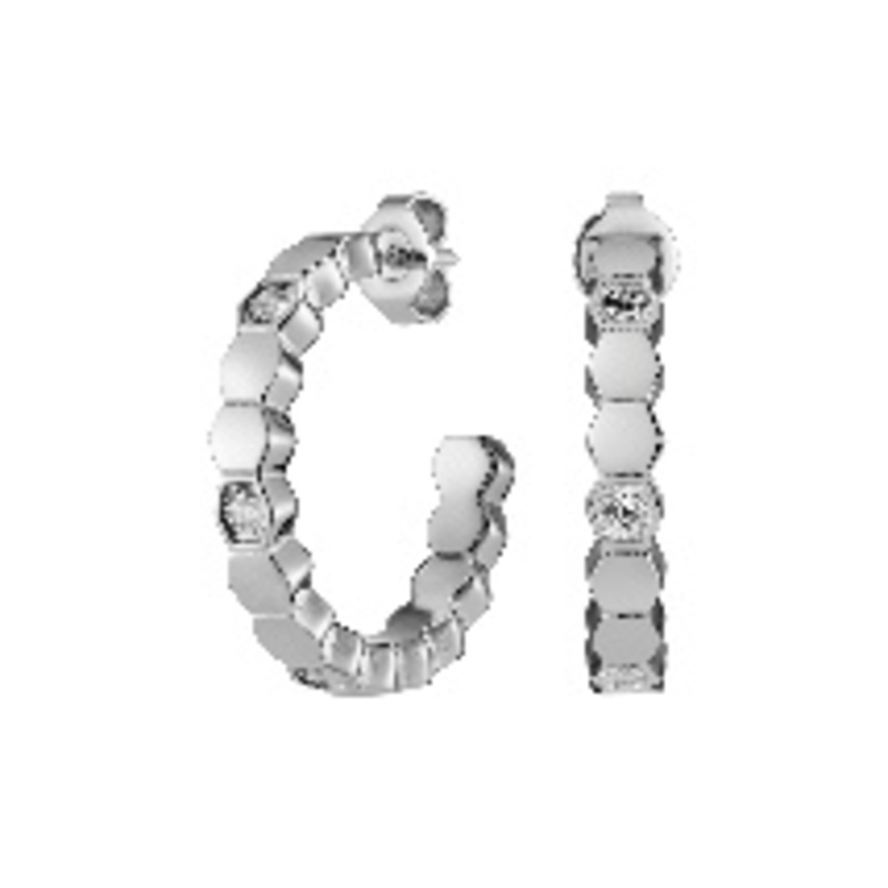 Signature Petite Honeycomb Silver Tone Hoop Earrings