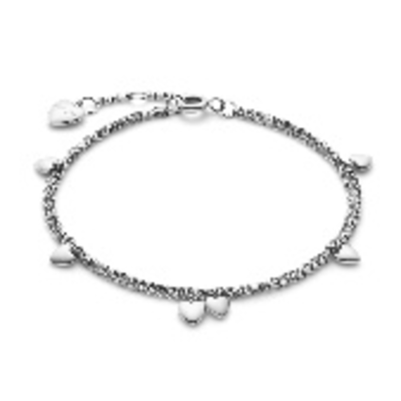 Classic Mini Heart Silver Tone Double Chain Bracelet